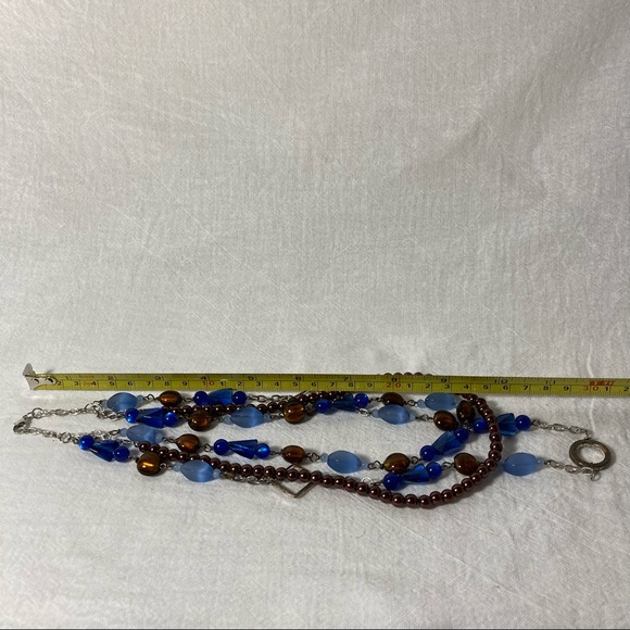 Layered Necklace with Blue and Brown Beaded Chains of Mixed Media OS EUC - Picture 5 of 6